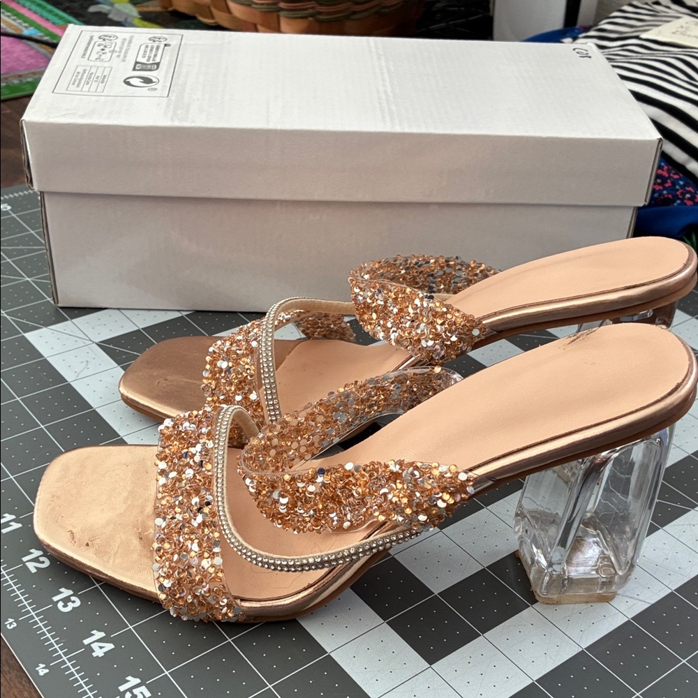 Elegant Gold Glitter Women's Heels